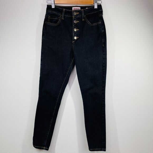 Guess Jeans 25x27 Guess Black Jeans Button Fly Guess High Rise Skinny 25 Guess - Picture 1 of 15